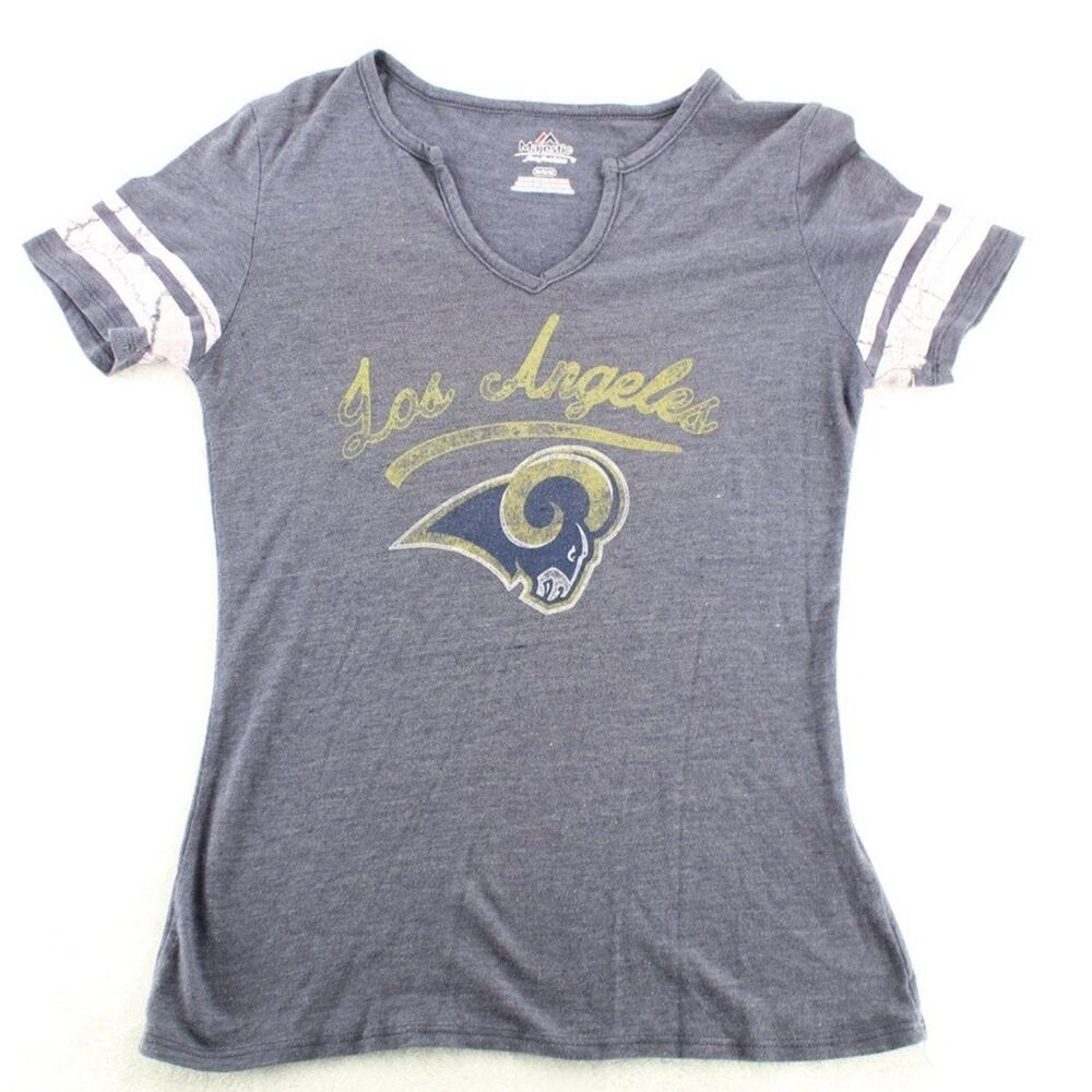 Majestic Los Angeles Rams Shirt Womens M Gray V Neck NFL Football Tee